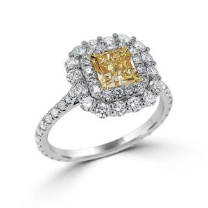 1.02 Fancy Yellow Diamond Ring. Radiant Cut and Internally Flawless Engagement Ring